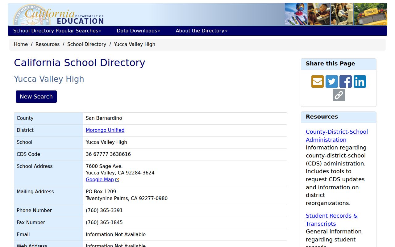 Yucca Valley people directories source in the California school directory