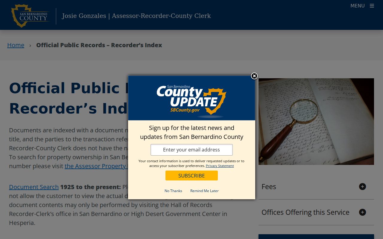 Yucca Valley public records overview from the San Bernardino County Recorder